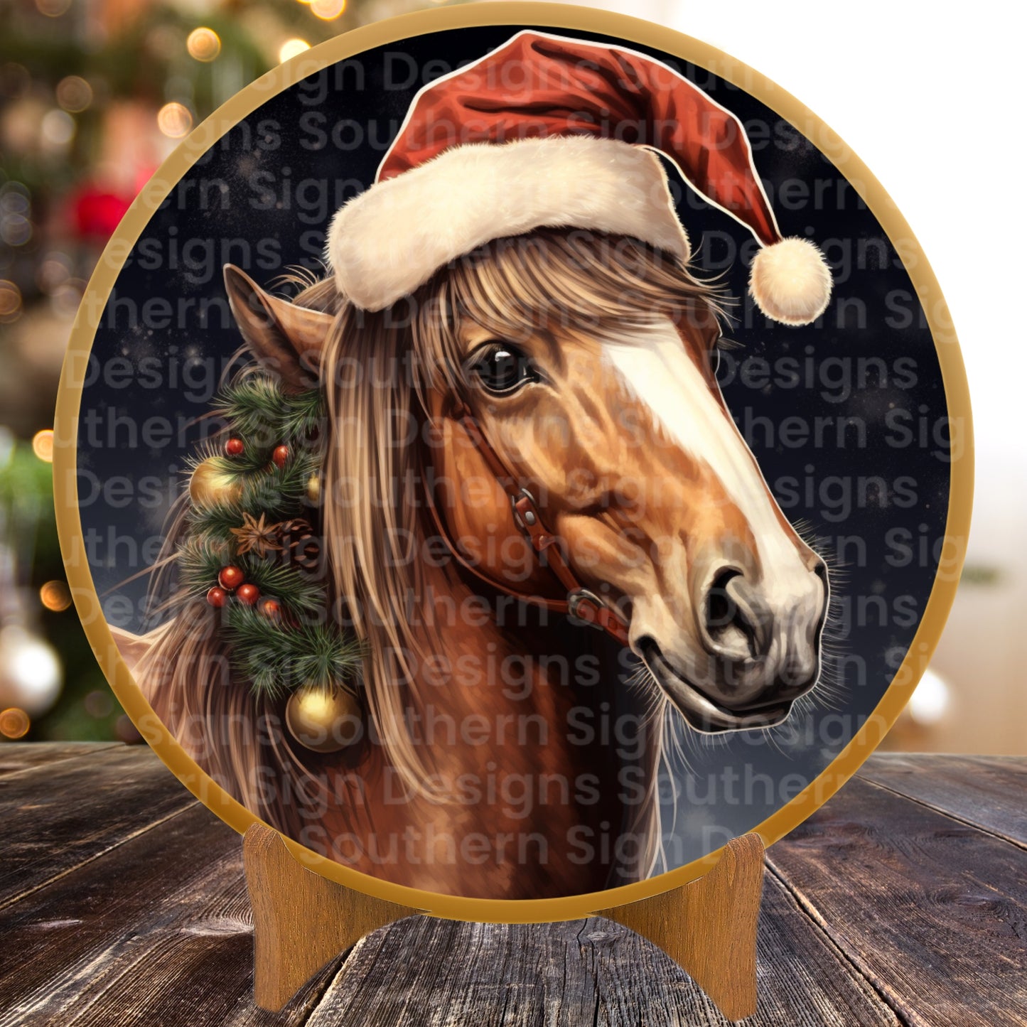 Happy Santa Horse Christmas Wreath Sign
