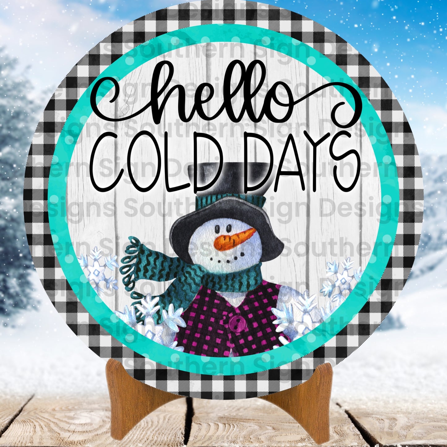 Hello Cold Days Snowman Winter Wreath Sign