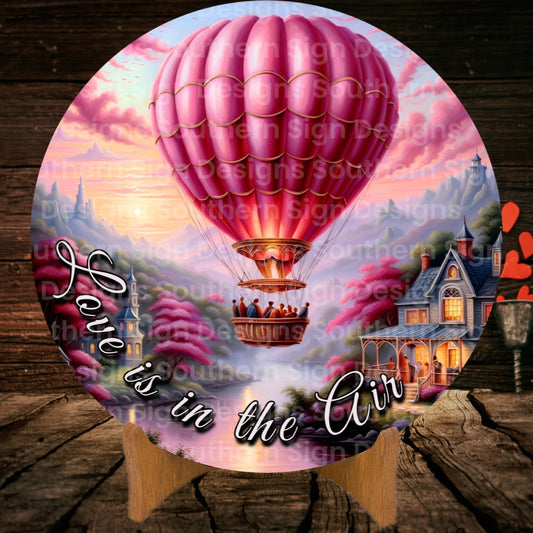 Pink Hot Air Balloon Valentine Wreath Sign