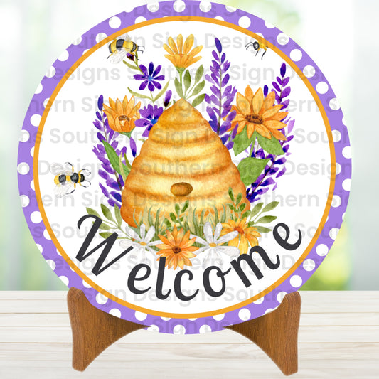 Welcome Beehive Spring Wreath Sign