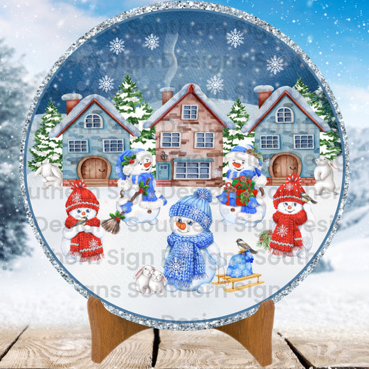 Happy Snowman Village Winter Wreath Sign