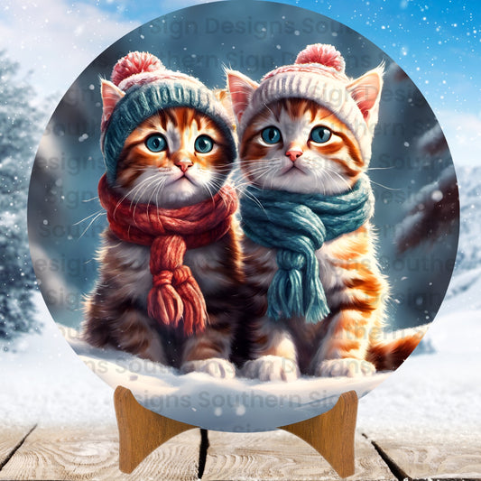 Cute Winter Kittens Wreath Sign