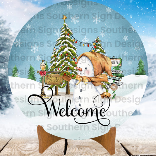 Sweet Snowman Welcome Winter Wreath Sign