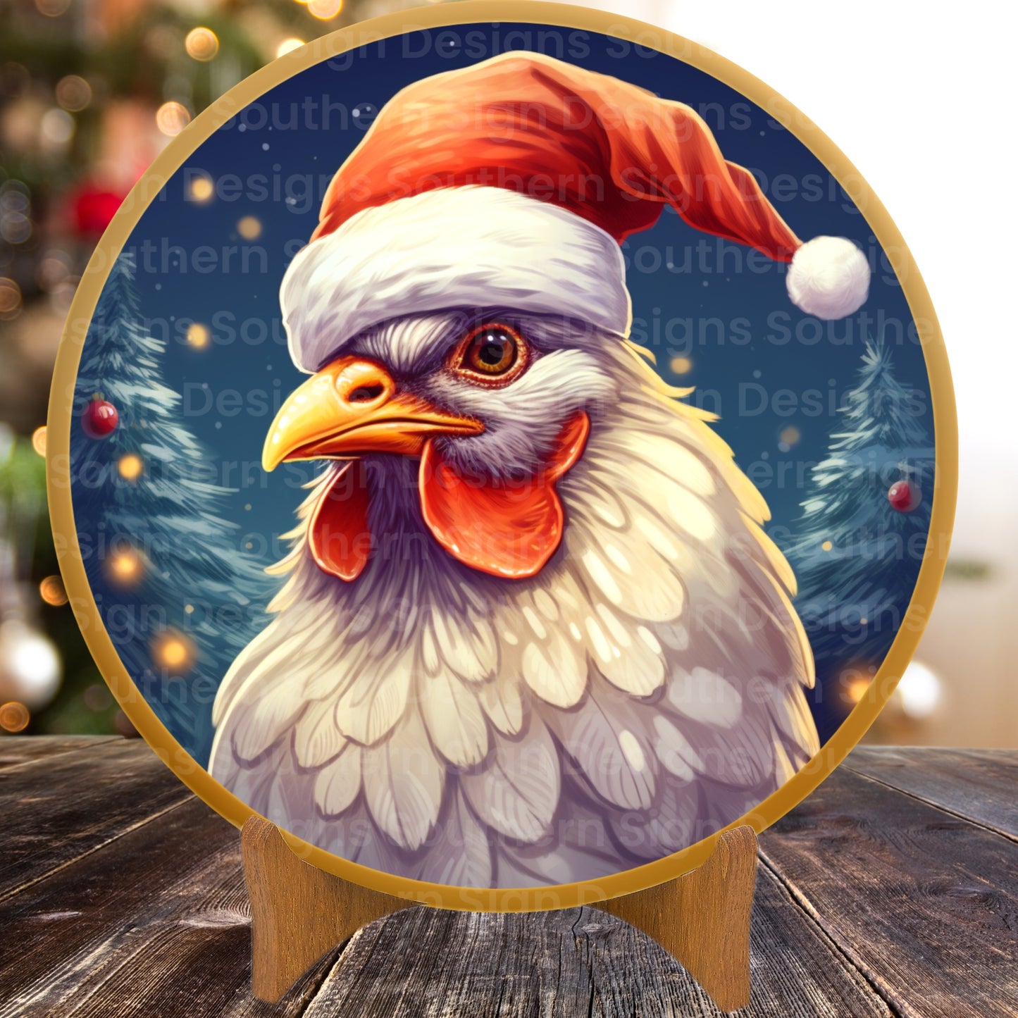 Happy Santa Chicken Christmas Wreath Sign