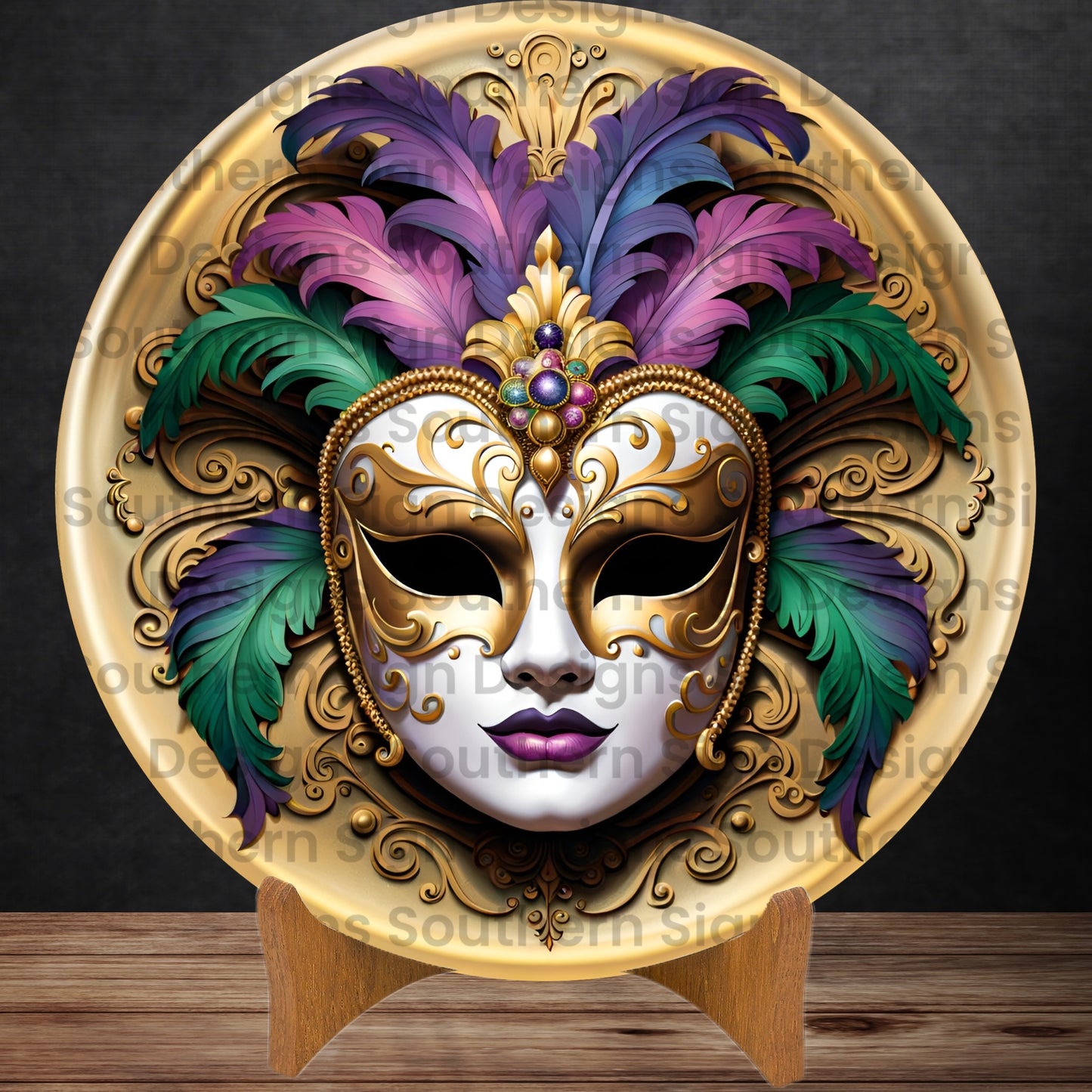 Filigree Mask Mardi Gras Wreath Sign