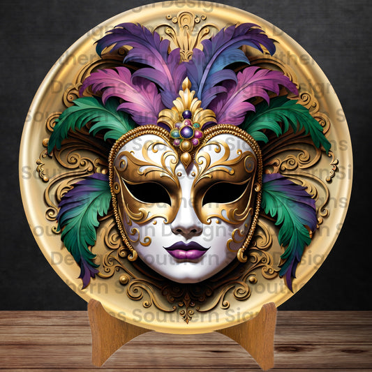 Filigree Mask Mardi Gras Wreath Sign