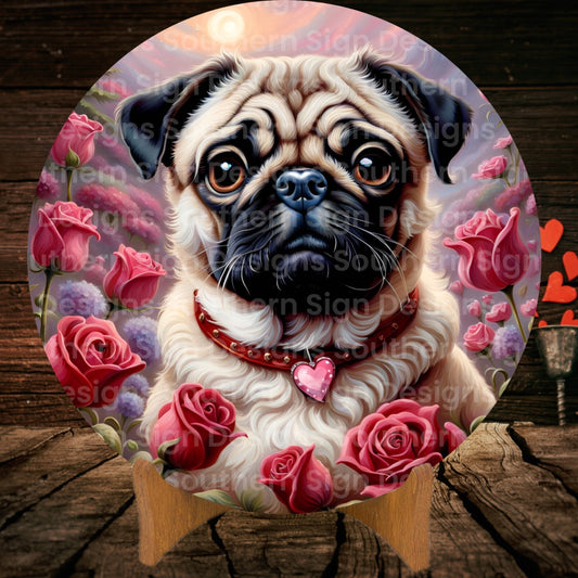Pug Valentine Wreath Sign