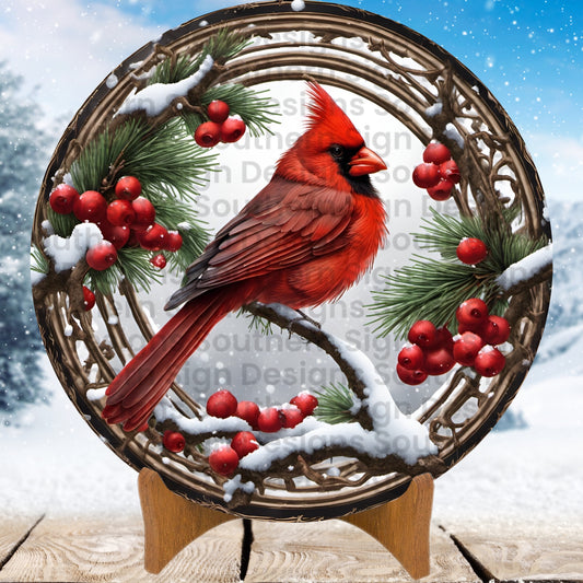 Regal Winter Cardinal Wreath Sign