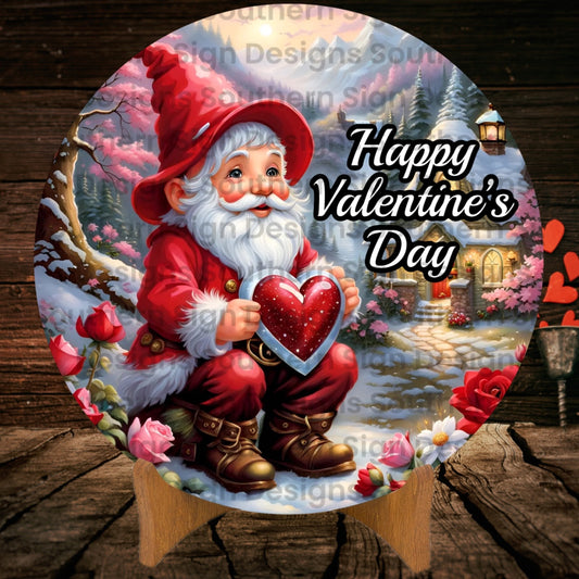 Gnome Holding Heart Valentine Wreath Sign