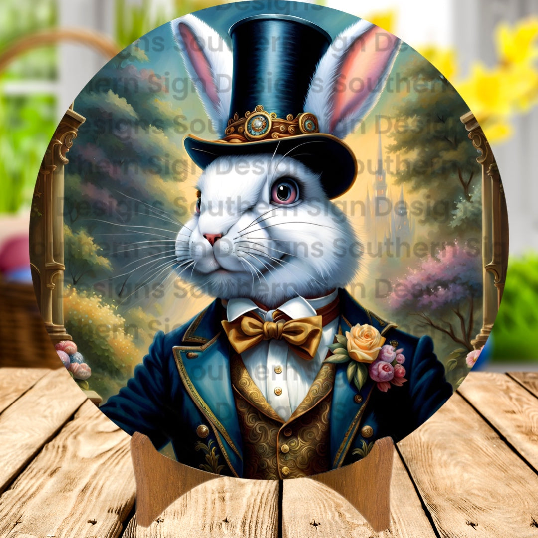 Dapper Bunny Easter Wreath Sign