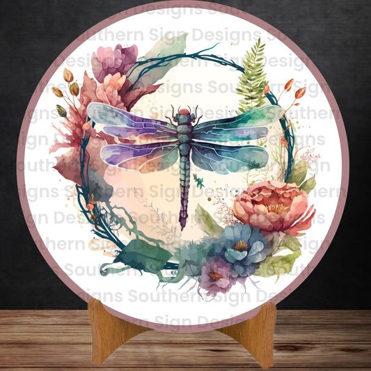 Shades of Blue Watercolor Dragonfly Wreath Sign