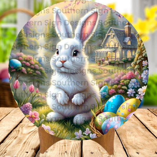 Cute Baby Bunny Easter Wreath Sign