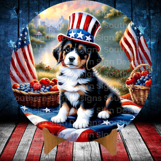 Patriotic Puppy 4th of July Wreath Sign