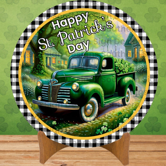 Green Vintage Truck and Clovers St Patrick’s Day Wreath Sign