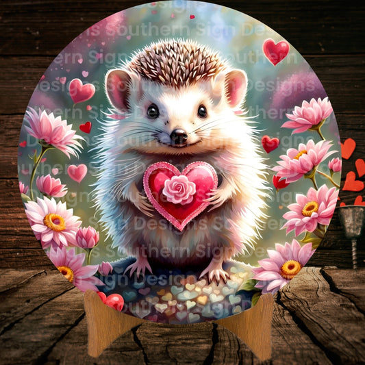 Hedgehog and Heart Valentine Wreath Sign