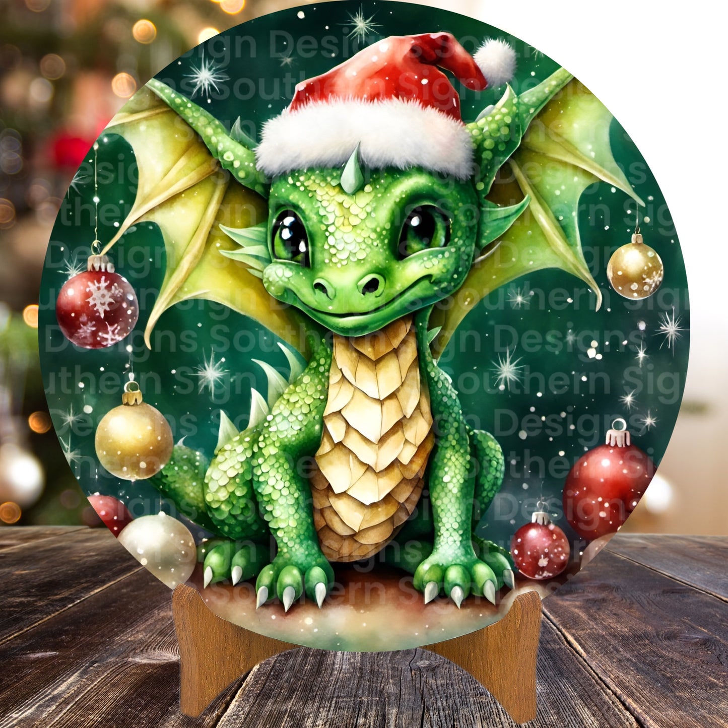 Baby Christmas Dragon Wreath Sign