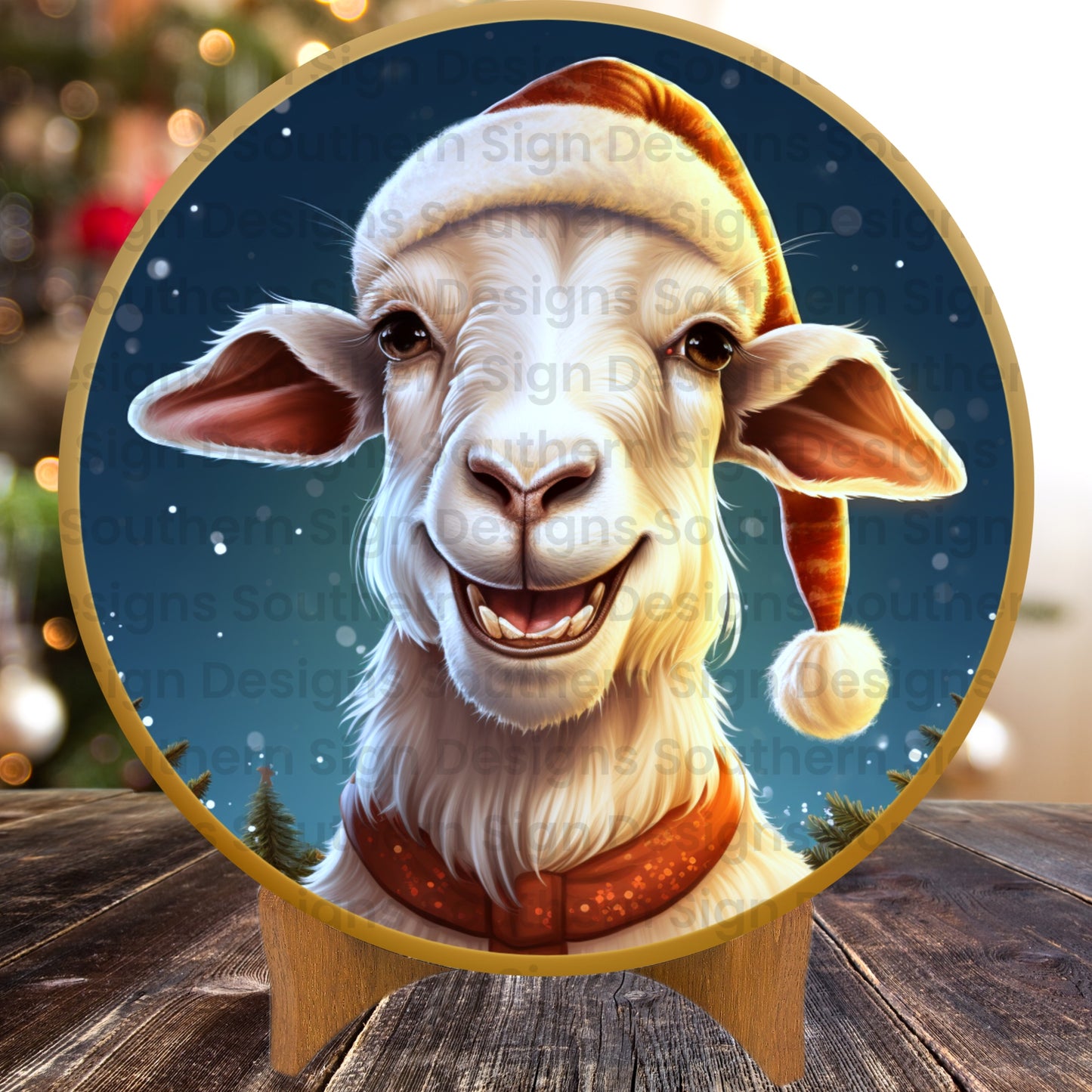 Happy Santa Goat Christmas Wreath Sign
