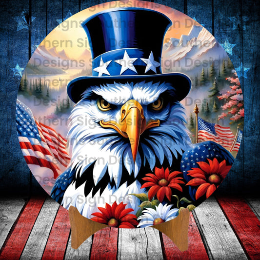 Patriotic Uncle Sam Eagle 4th of July Wreath Sign