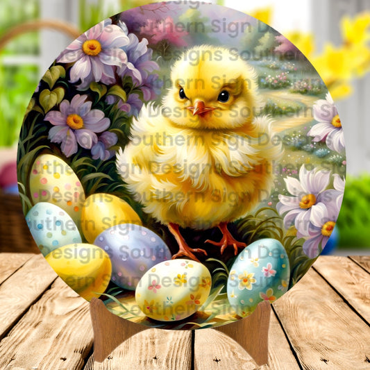 Adorable Baby Chick Easter Wreath Sign