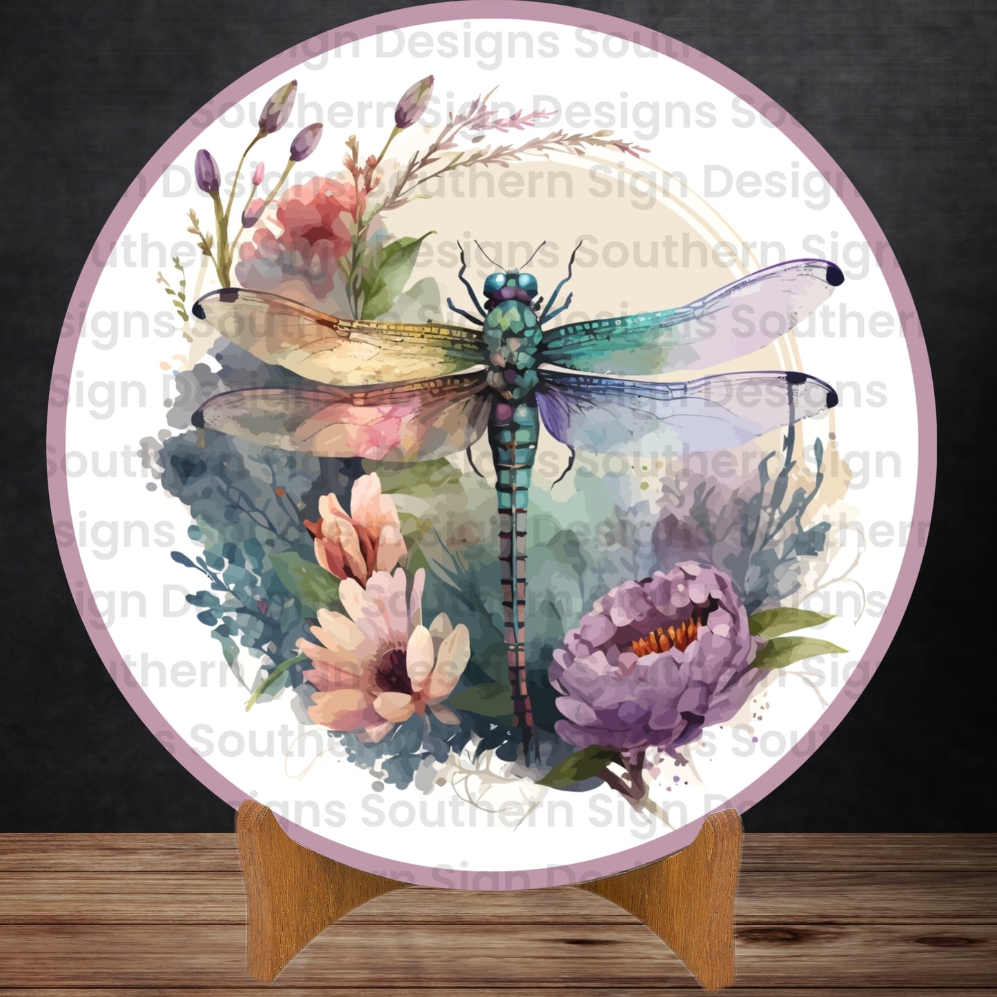 Watercolor Dragonfly Wreath Sign