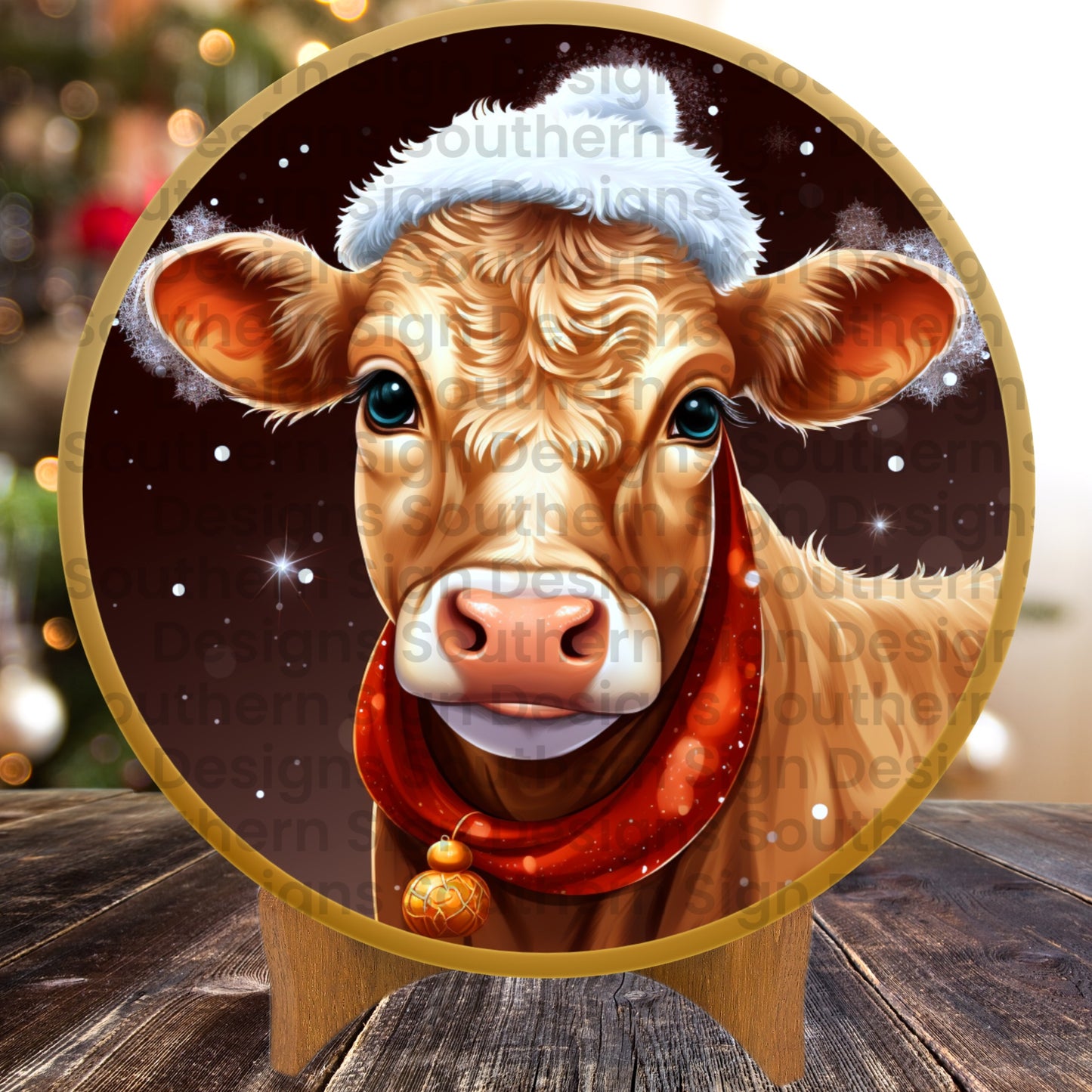 Happy Santa Calf Christmas Wreath Sign