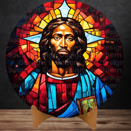 Stained Glass African American Jesus the Teacher Wreath Sign