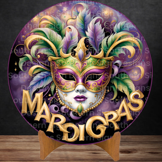 Pastel Feathers Mask Mardi Gras Wreath Sign