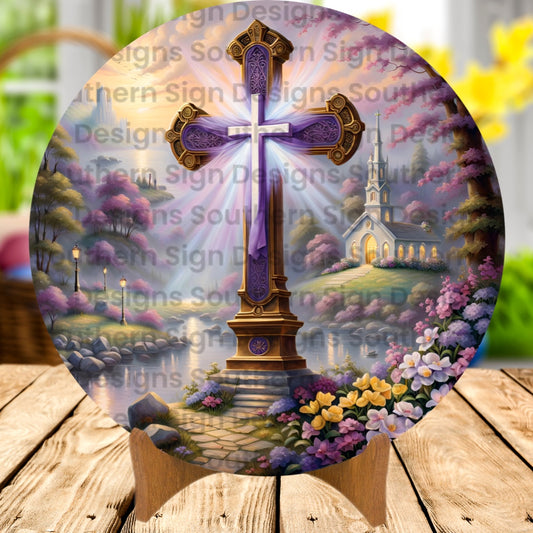 Illuminated Cross Easter Wreath Sign