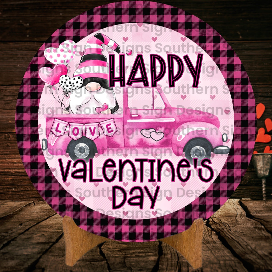 Pink Truck Gnome Valentine Wreath Sign