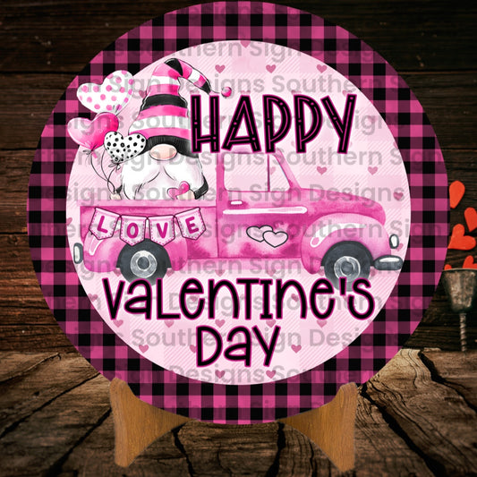 Pink Truck Gnome Valentine Wreath Sign