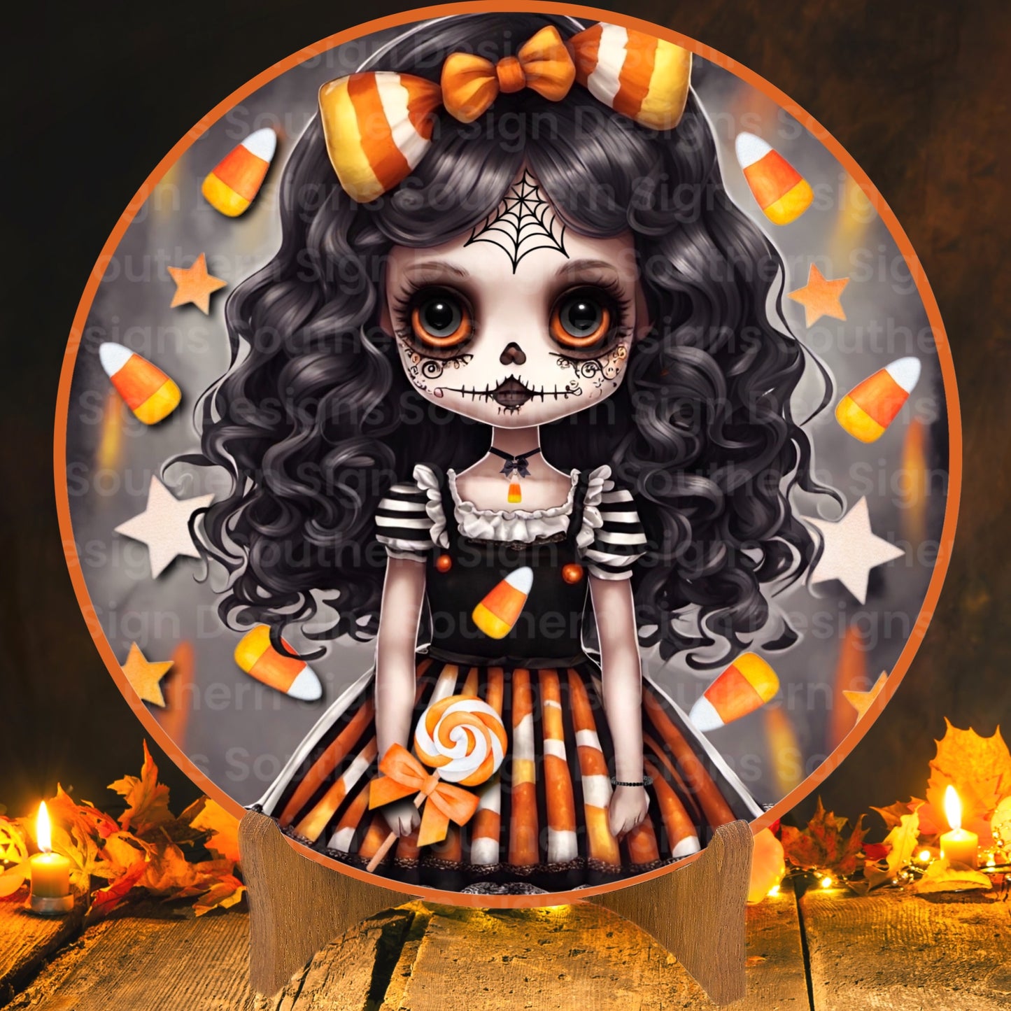 Creepy Candy Corn Cutie Halloween Wreath Sign