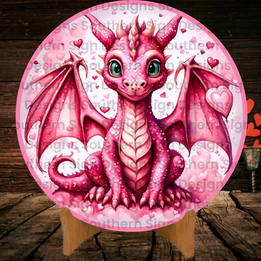 Pink Love Dragon Valentine Wreath Sign