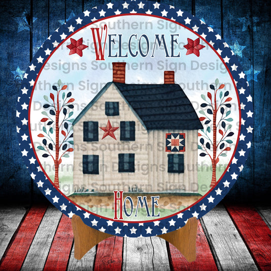 Patriotic Farmhouse Welcome 4th of July Wreath Sign