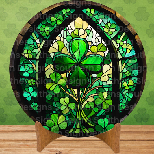 Stained Glass Shamrock St Patrick’s Day Wreath Sign