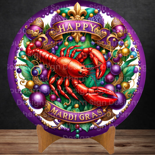Festive Crawfish Mardi Gras Wreath Sign