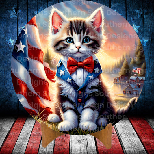 Patriotic Kitten 4th of July Wreath Sign