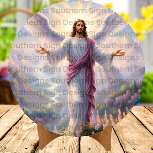 Risen Jesus Easter Wreath Sign