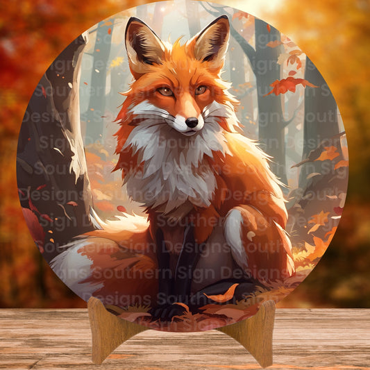 Fox in the Forest Fall Wreath Sign