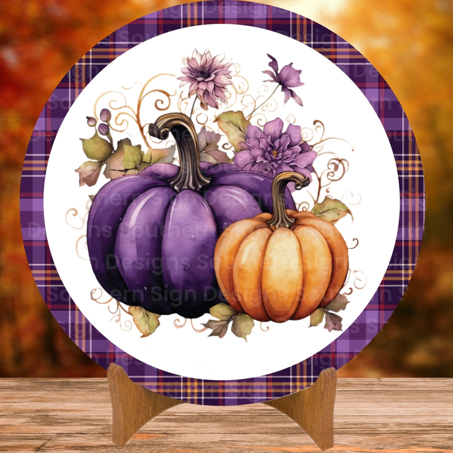 Purple Pumpkins Fall Wreath Sign