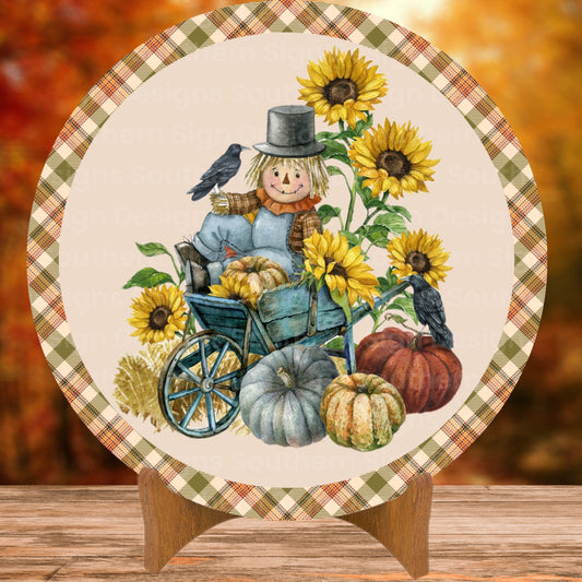 Friendly Scarecrow and Pumpkins Fall Wreath Sign