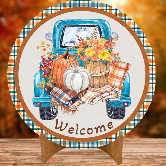 Vintage Truck and Pumpkins Fall Wreath Sign