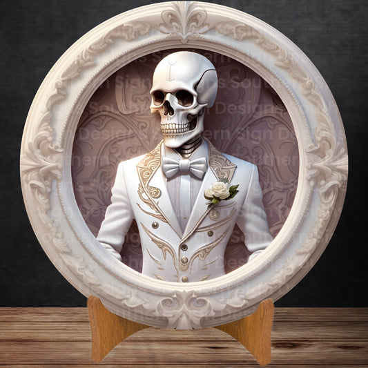 Skeleton Groom Halloween Wreath Sign