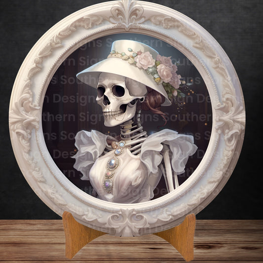 Skeleton Bride Halloween Wreath Sign