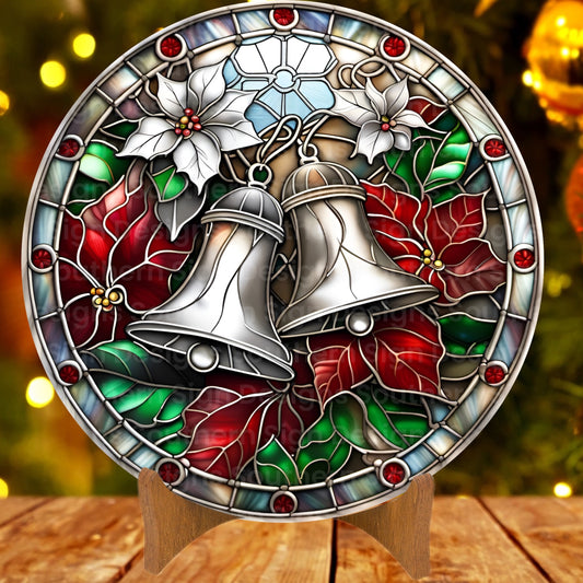Stained Glass Bells Christmas Wreath Sign