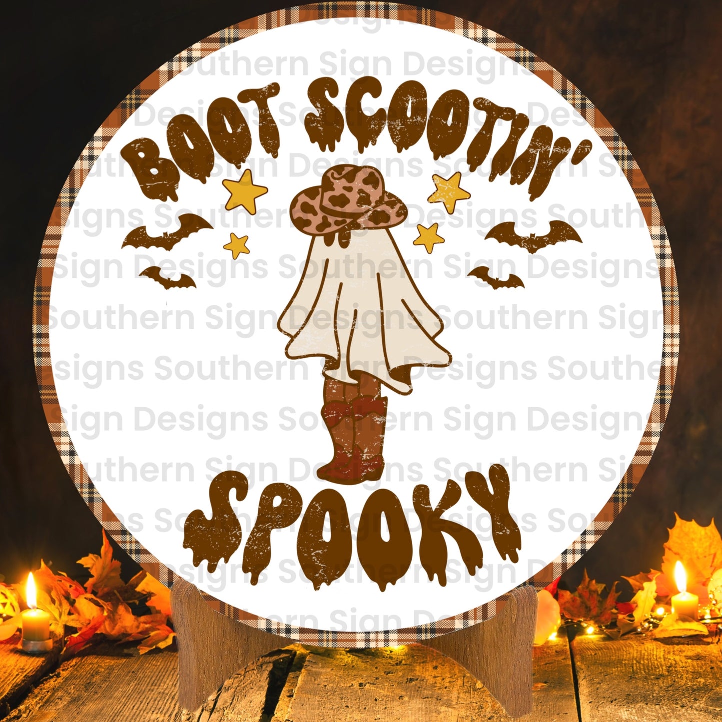 Dancing Cowboy Ghost Halloween Wreath Sign