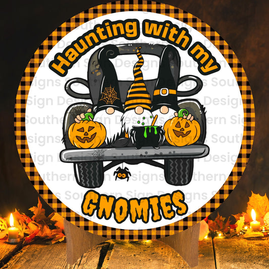 Vintage Truck with Gnomes Halloween Wreath Sign