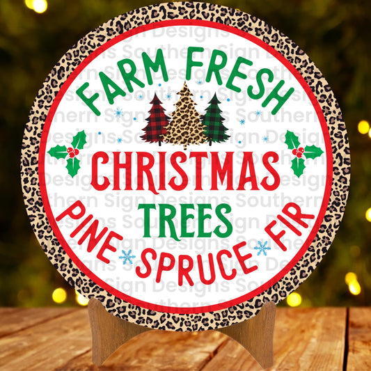 Leopard Print Christmas Tree Farm Christmas Wreath Sign