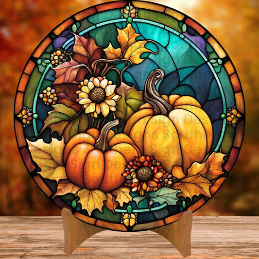 Stained Glass Pumpkins Fall Wreath Sign