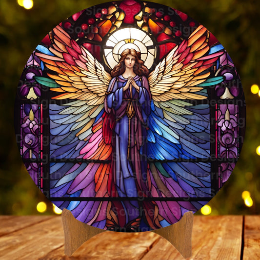 Beautiful Stained Glass Angel Christmas Wreath Sign