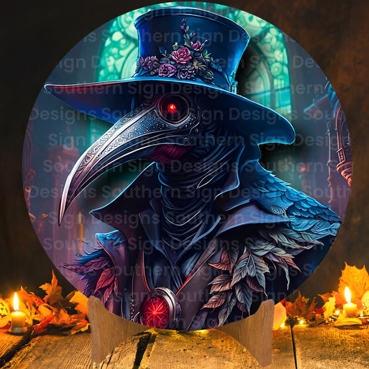 Plague Doctor in Abandoned Church Halloween Wreath Sign